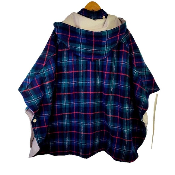Vtg London Fog Women's Reversible Hoodie CapePoncho Plaid Wool Blend Coat Size M - Picture 4 of 12